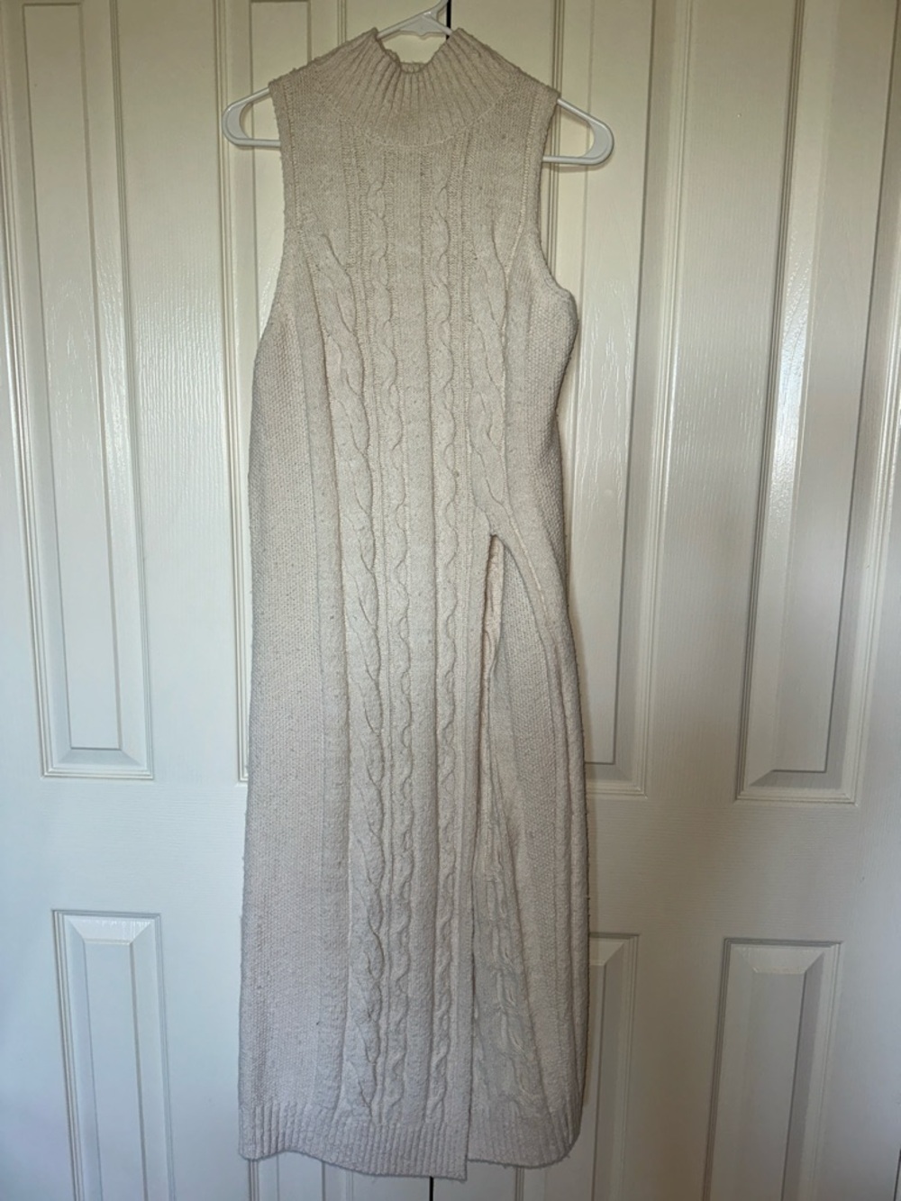 Pilcro Cream Cable-Knit Turtleneck Sleeveless Midi Dress